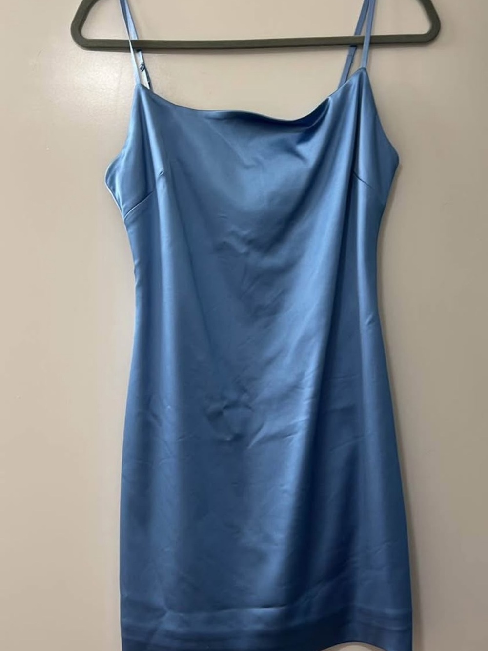 Babaton Satin Mini Slip Dress in Light Blue